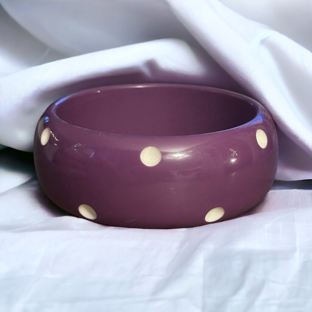 Vintage Purple Infused Polka Dot Lucite Bangle Bracelet